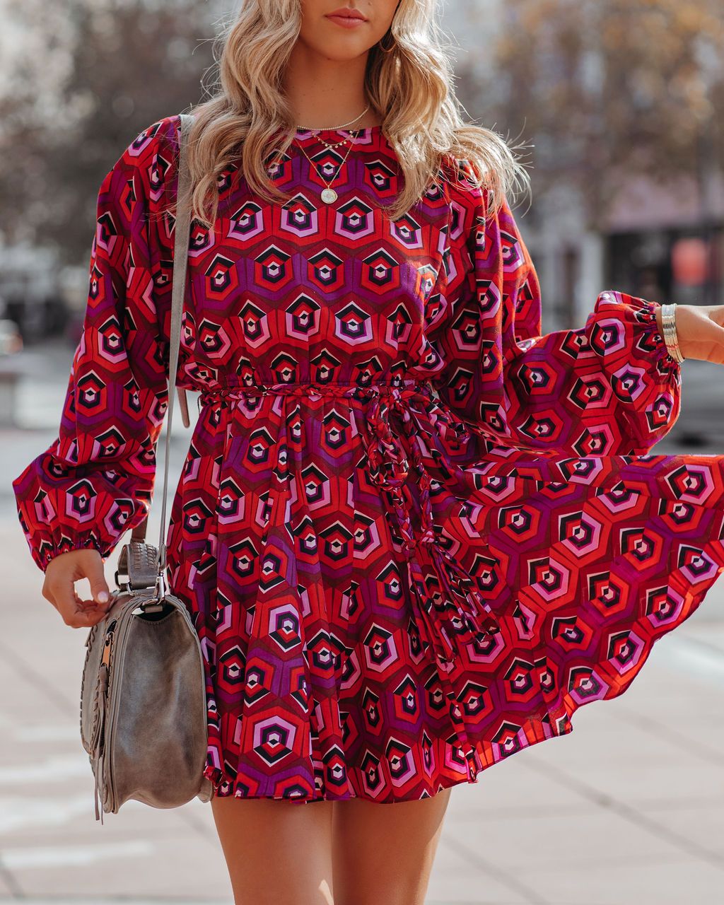 Dorsey Cotton Printed Rope Tie Ruffle Dress