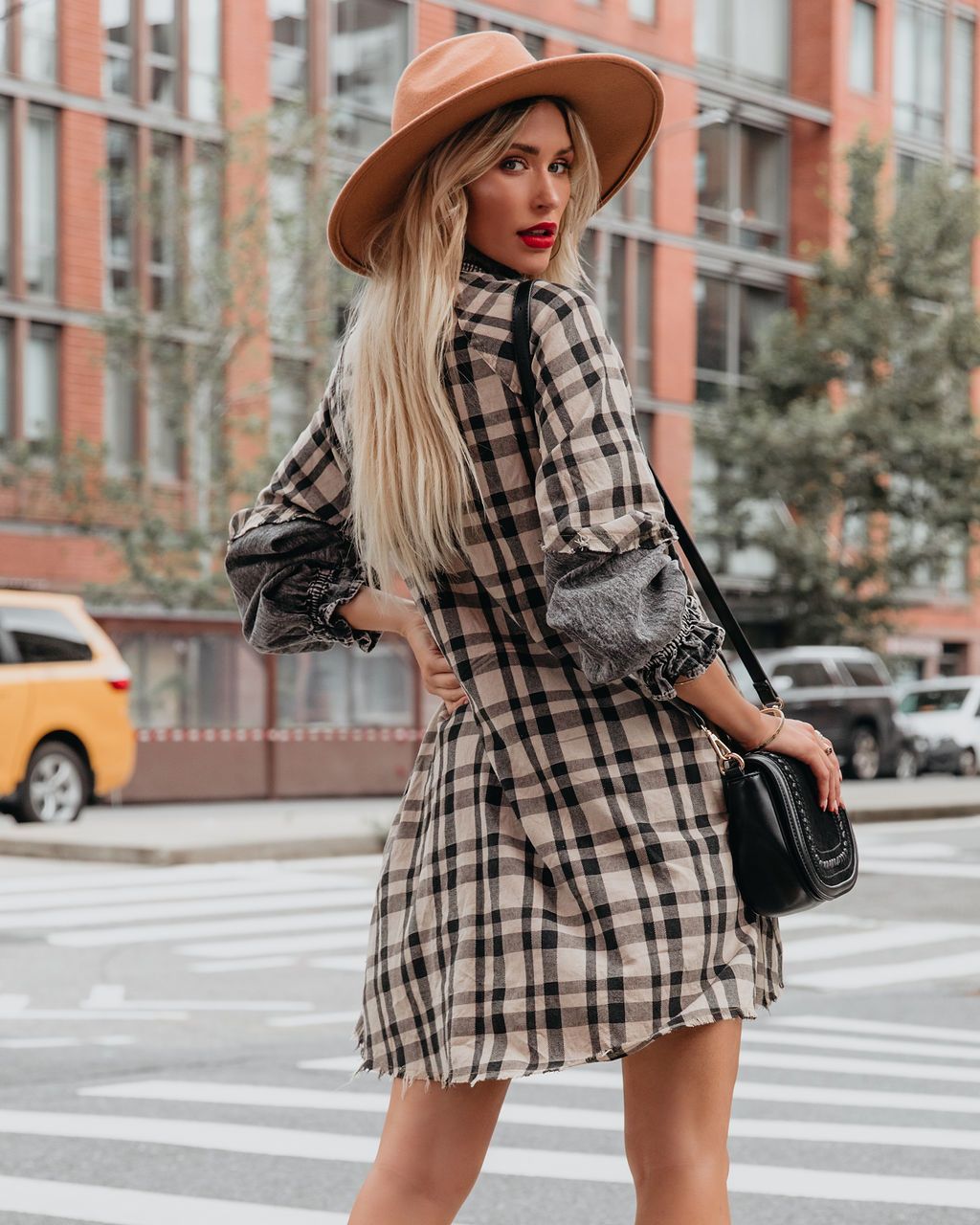 Chantye Pocketed Plaid Acid Wash Shirt Dress