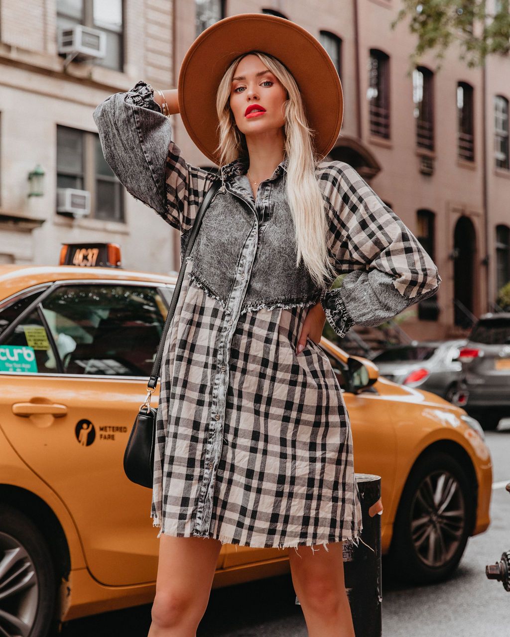 Chantye Pocketed Plaid Acid Wash Shirt Dress